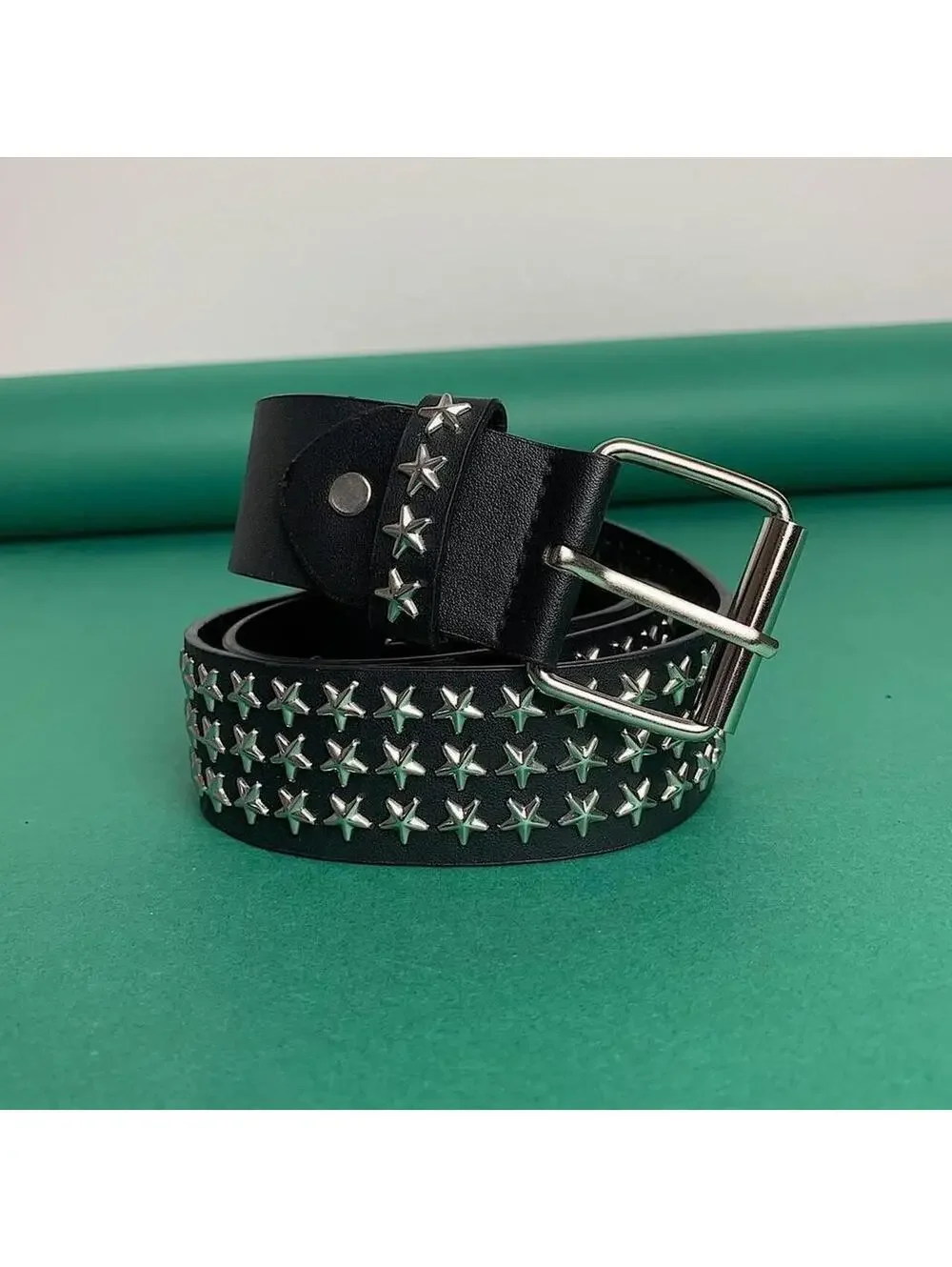 Y2k 2000s style star studded grunge emo black and silver belt. High quality!